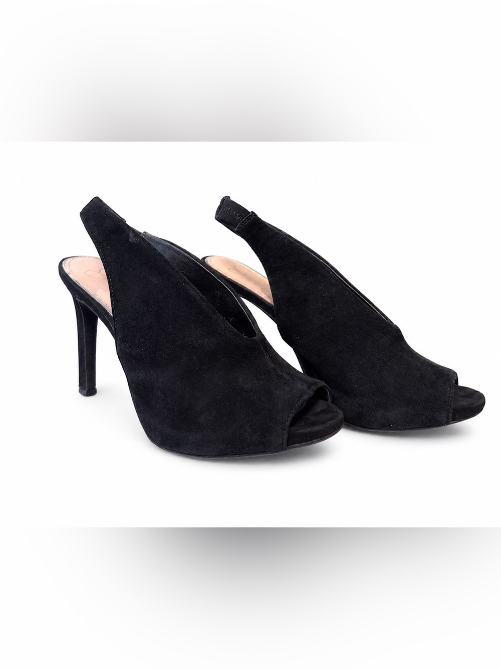 Jessica Simpson Black Suede Peep-Toe Slingback Heels